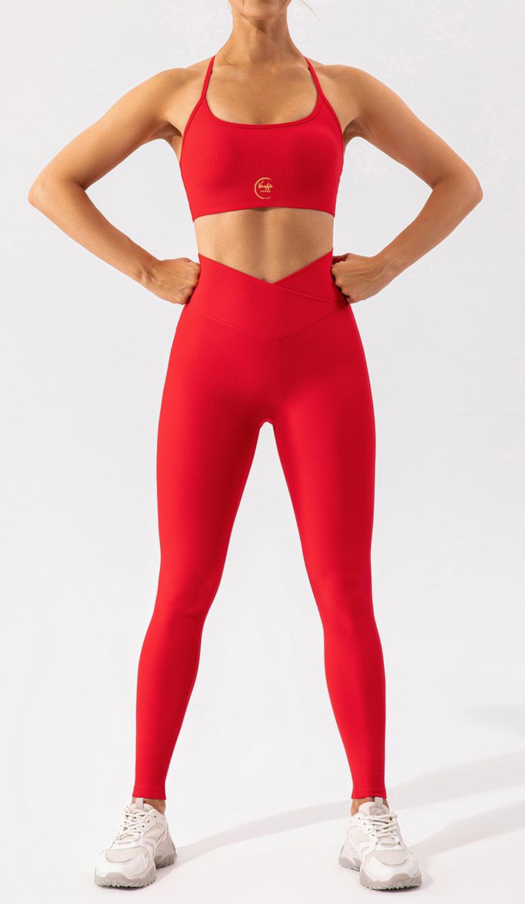 Red Ribbed Leggins